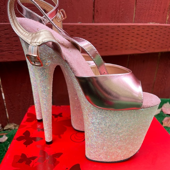 Pleaser Flamingo Glitter High Heels - Picture 2 of 5